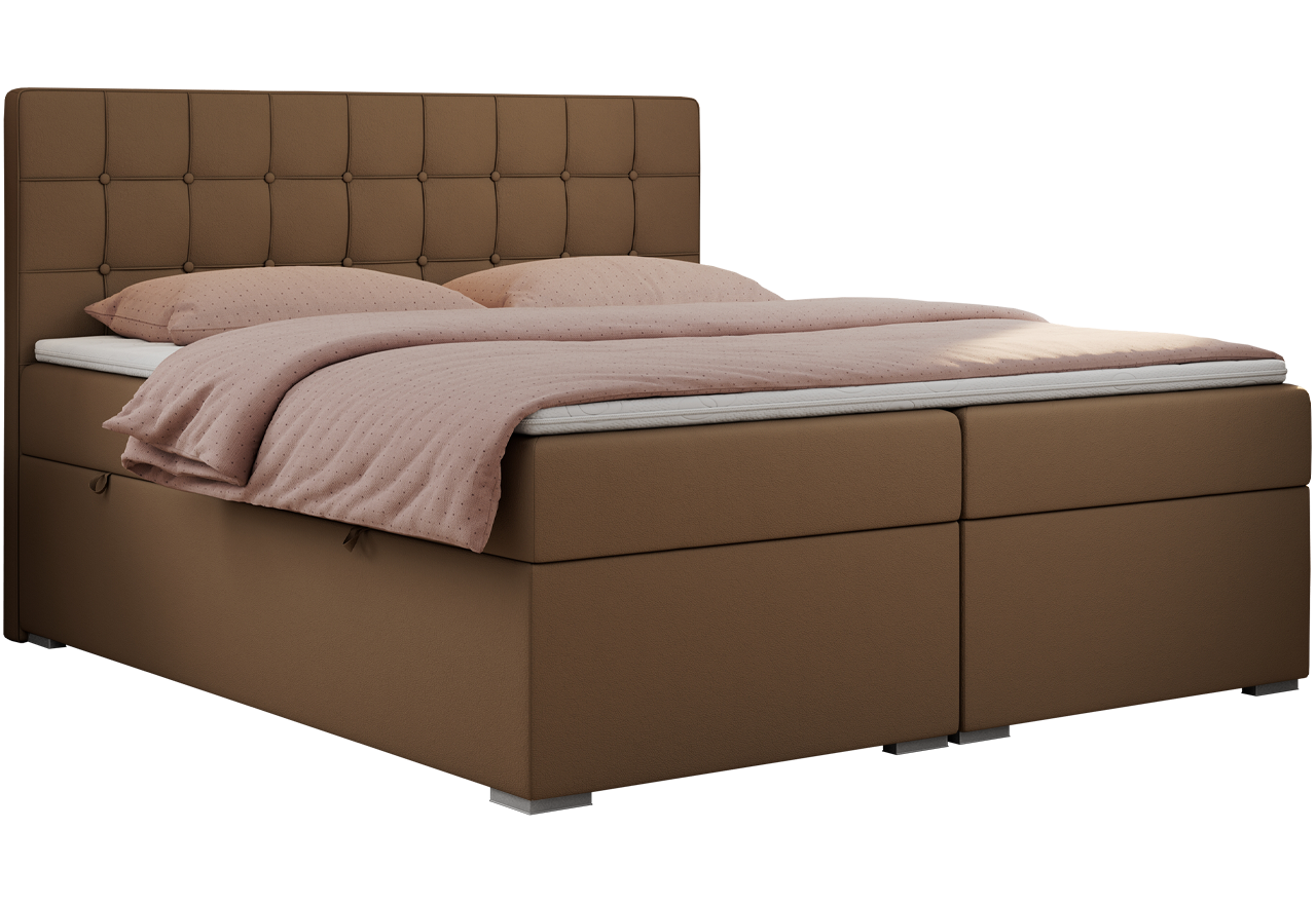 Łóżko kontynentalne CARMEN 180x200 - H4 - brązowy, ekoskóra