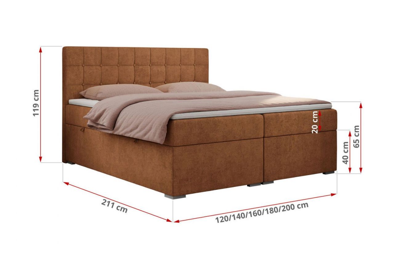 Łóżko kontynentalne CARMEN 160x200 - H4 - pomarańczowy, struktura