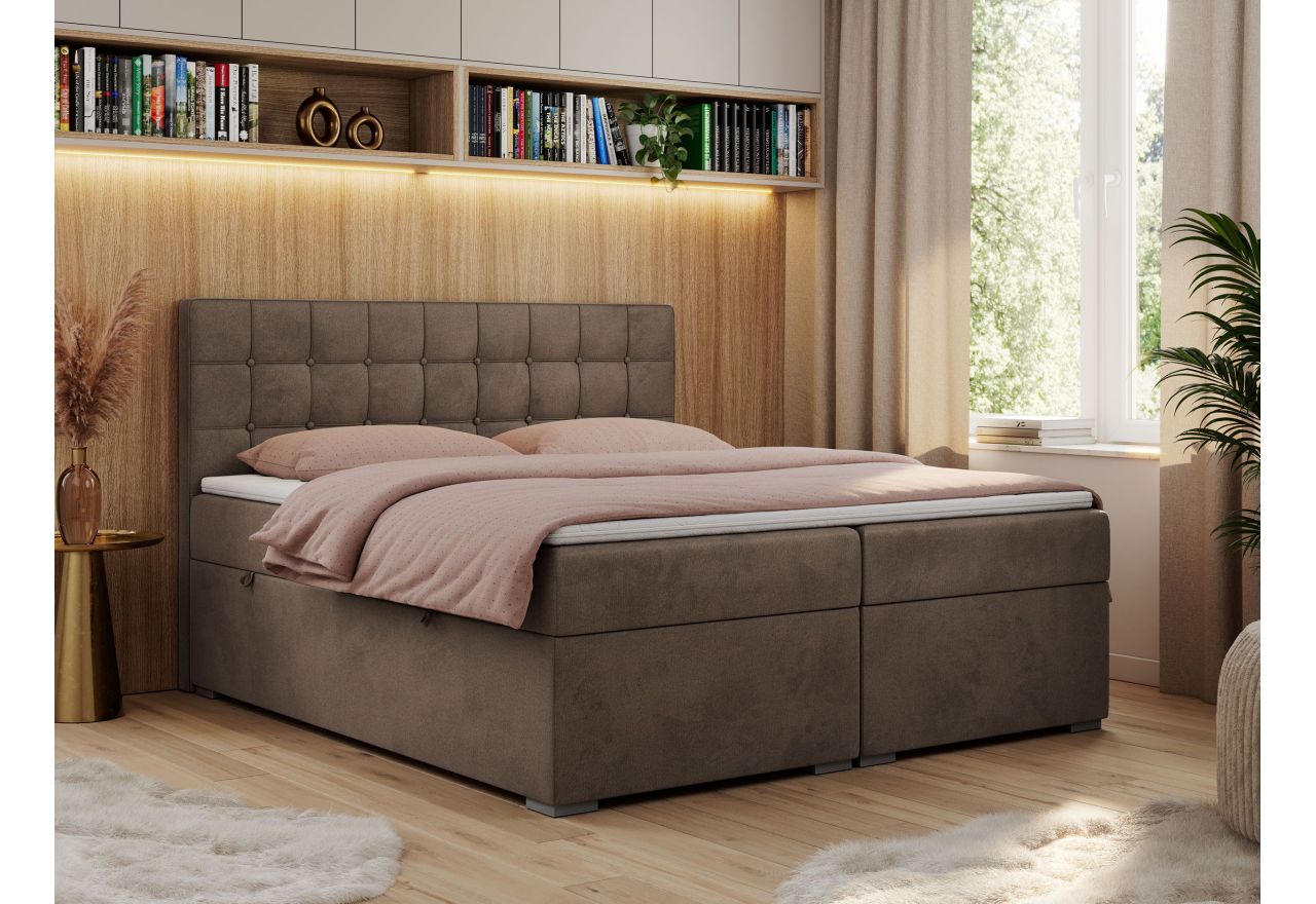 Łóżko kontynentalne CARMEN 140x200 - H3 - brązowy, welwet