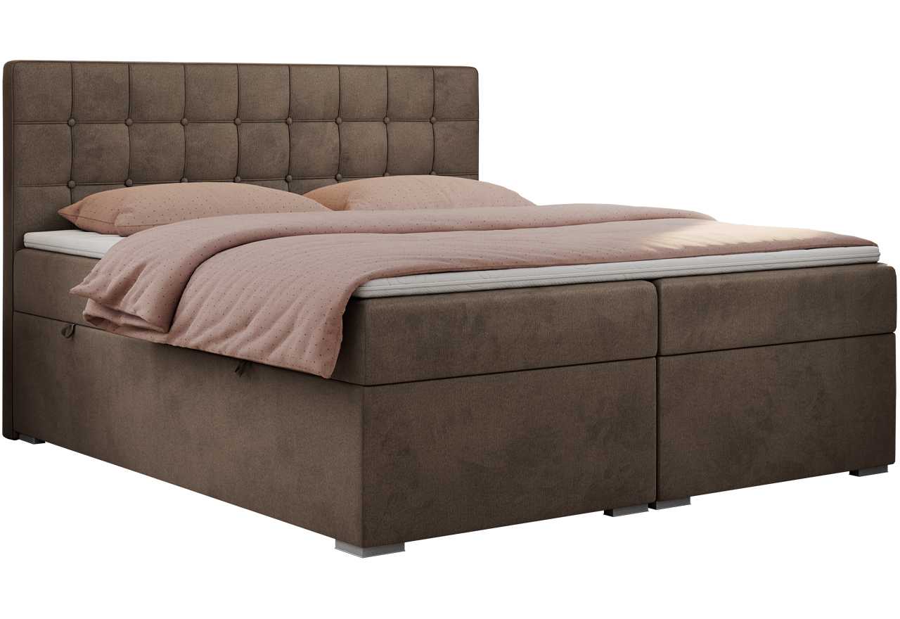 Łóżko kontynentalne CARMEN 140x200 - H3 - brązowy, welwet