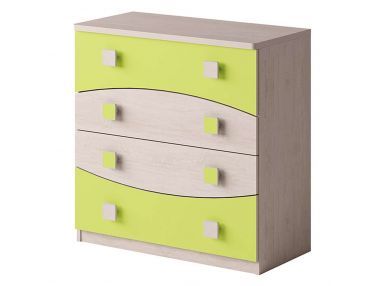 Komoda z szufladami z zaokrąglonymi kształtami do pokoju dziecka - TUNGA Dąb Santana / Zielony