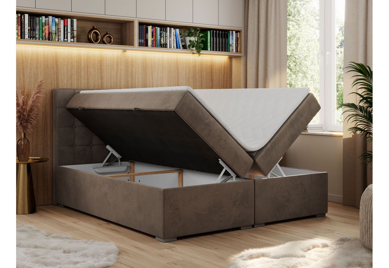 Łóżko kontynentalne CARMEN 160x200 - H4 - brązowy, welwet