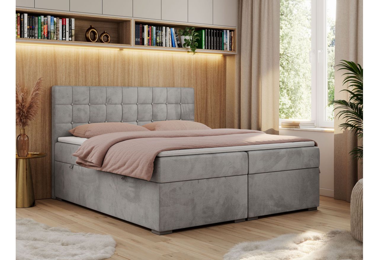 Łóżko kontynentalne CARMEN 140x200 - H3 - jasnoszary, welwet