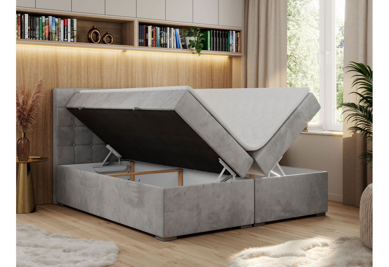 Łóżko kontynentalne CARMEN 160x200 - H4 - jasnoszary, welwet