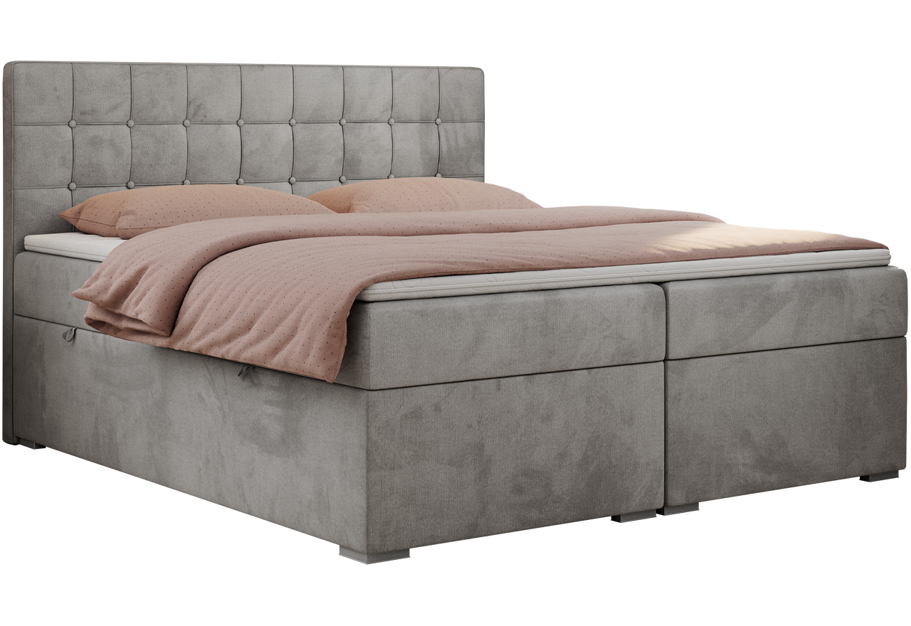 Łóżko kontynentalne CARMEN 180x200 - H4 - jasnoszary, welwet