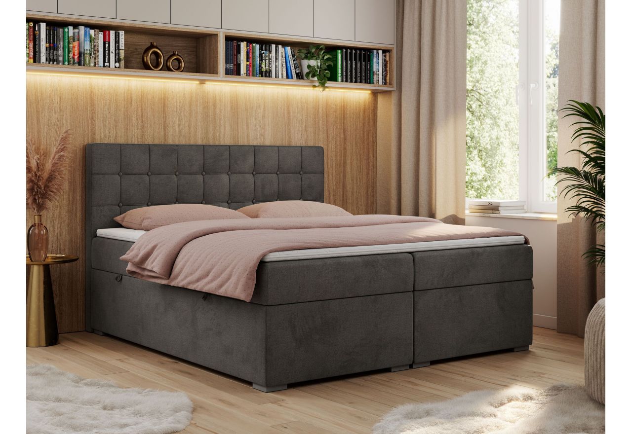 Łóżko kontynentalne CARMEN 160x200 - H3 - ciemnoszary, welwet