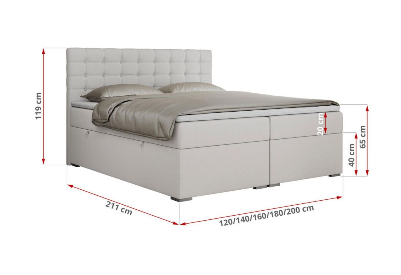 Łóżko kontynentalne SUSAN 140x200 - H3 - biały, ekoskóra