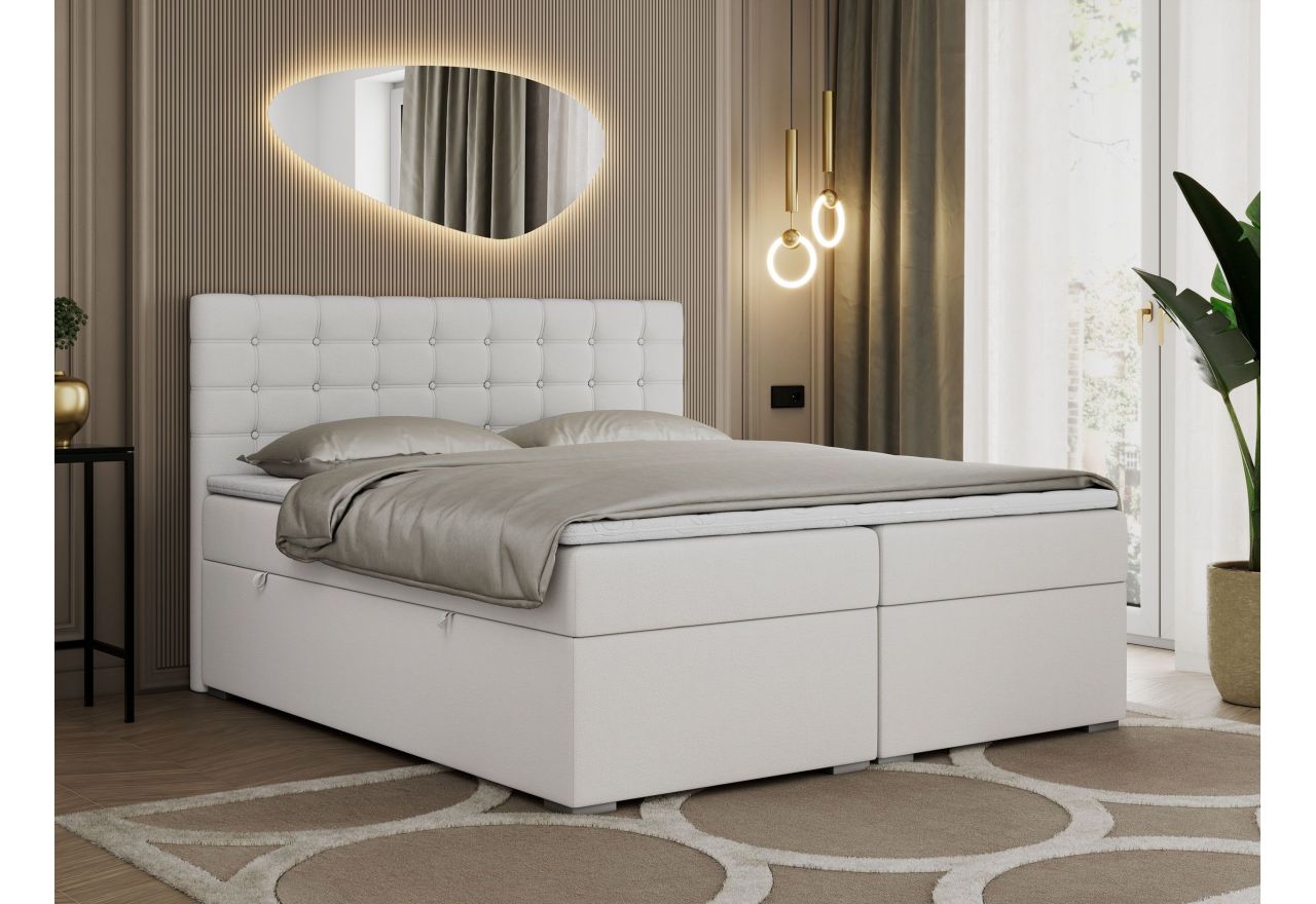 Łóżko kontynentalne SUSAN 160x200 - H3 - biały, ekoskóra