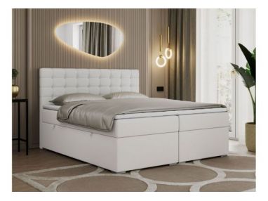 Łóżko kontynentalne SUSAN 200x200 - H3 - biały, ekoskóra