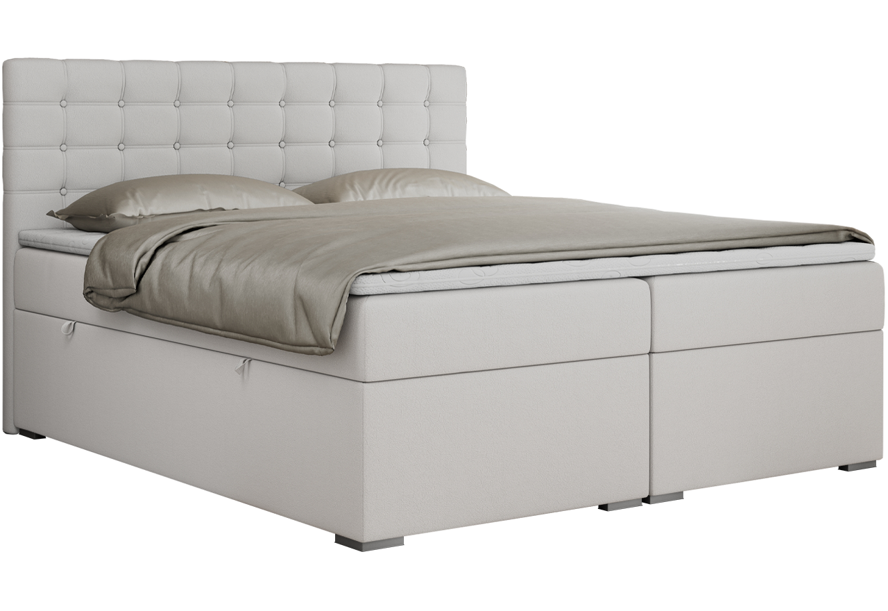 Łóżko kontynentalne SUSAN 200x200 - H3 - biały, ekoskóra