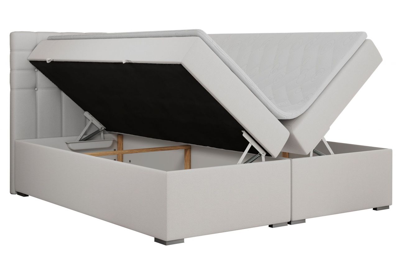 Łóżko kontynentalne SUSAN 200x200 - H3 - biały, ekoskóra