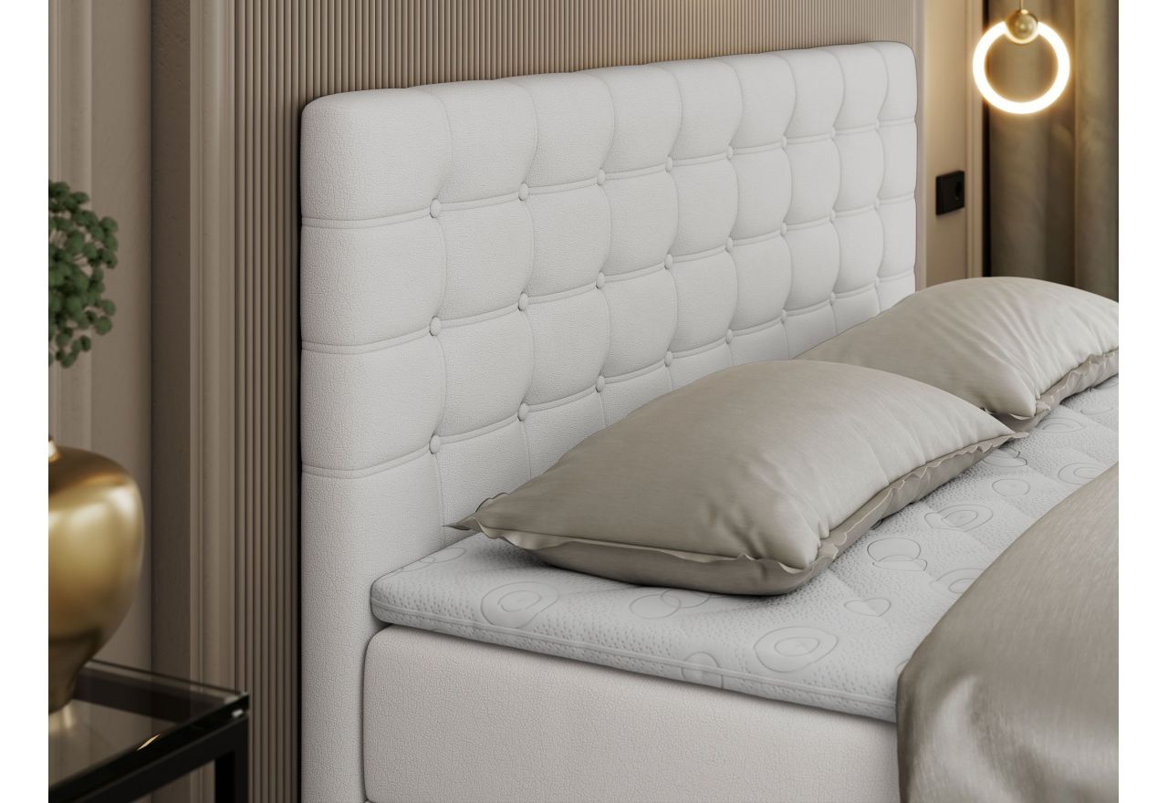 Łóżko kontynentalne SUSAN 140x200 - H4 - biały, ekoskóra