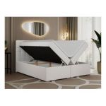 Łóżko kontynentalne SUSAN 200x200 - H4 - biały, ekoskóra