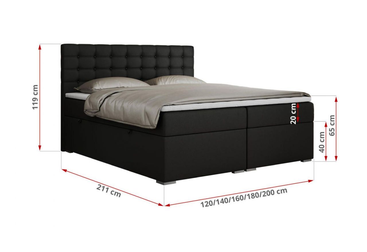 Łóżko kontynentalne SUSAN 120x200 - H3 - czarny, ekoskóra