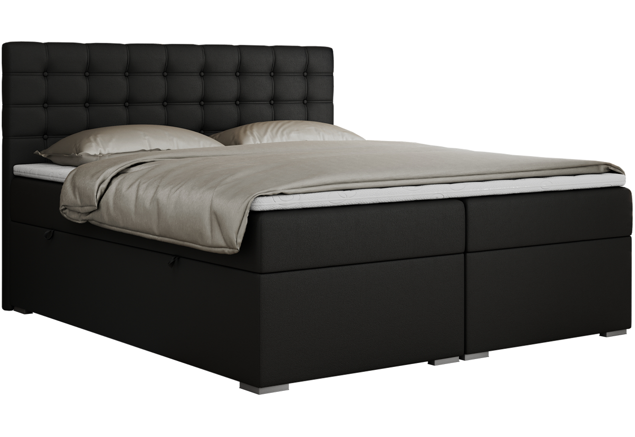 Łóżko kontynentalne SUSAN 160x200 - H3 - czarny, ekoskóra