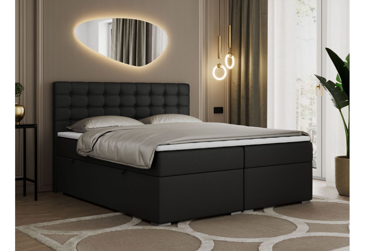 Łóżko kontynentalne SUSAN 140x200 - H4 - czarny, ekoskóra