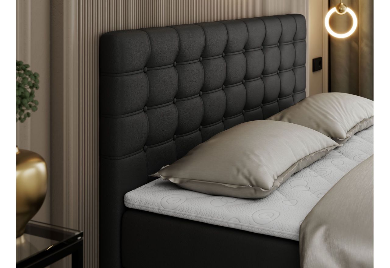 Łóżko kontynentalne SUSAN 140x200 - H4 - czarny, ekoskóra