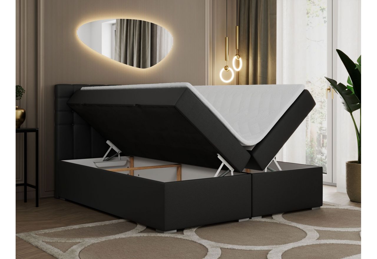 Łóżko kontynentalne SUSAN 160x200 - H4 - czarny, ekoskóra