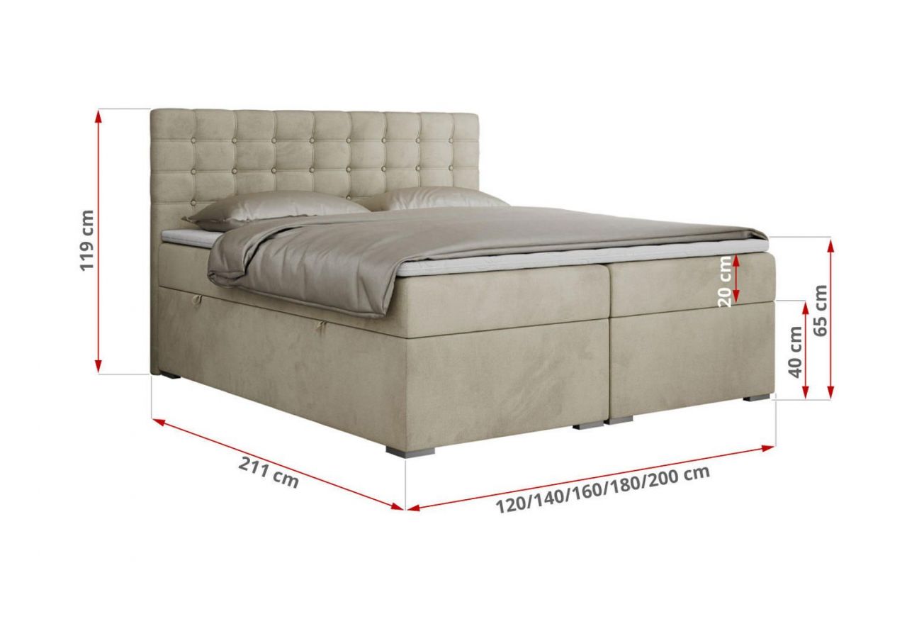 Łóżko kontynentalne SUSAN 140x200 - H3 - beżowy, welwet