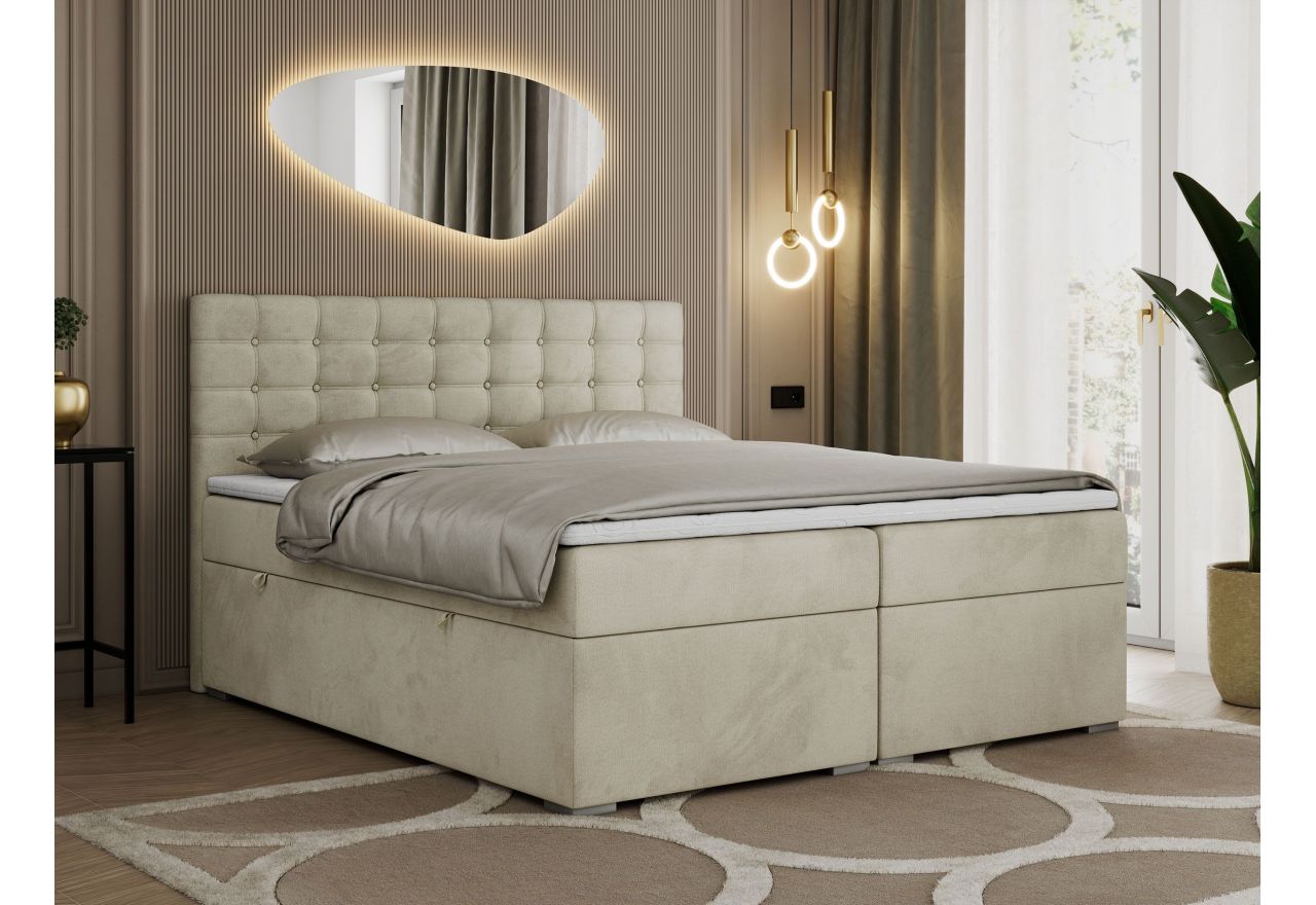 Łóżko kontynentalne SUSAN 160x200 - H3 - beżowy, welwet