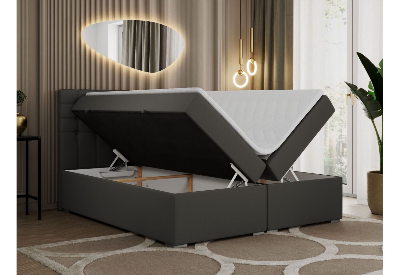 Łóżko kontynentalne SUSAN 160x200 - H3 - ciemnoszary, ekoskóra