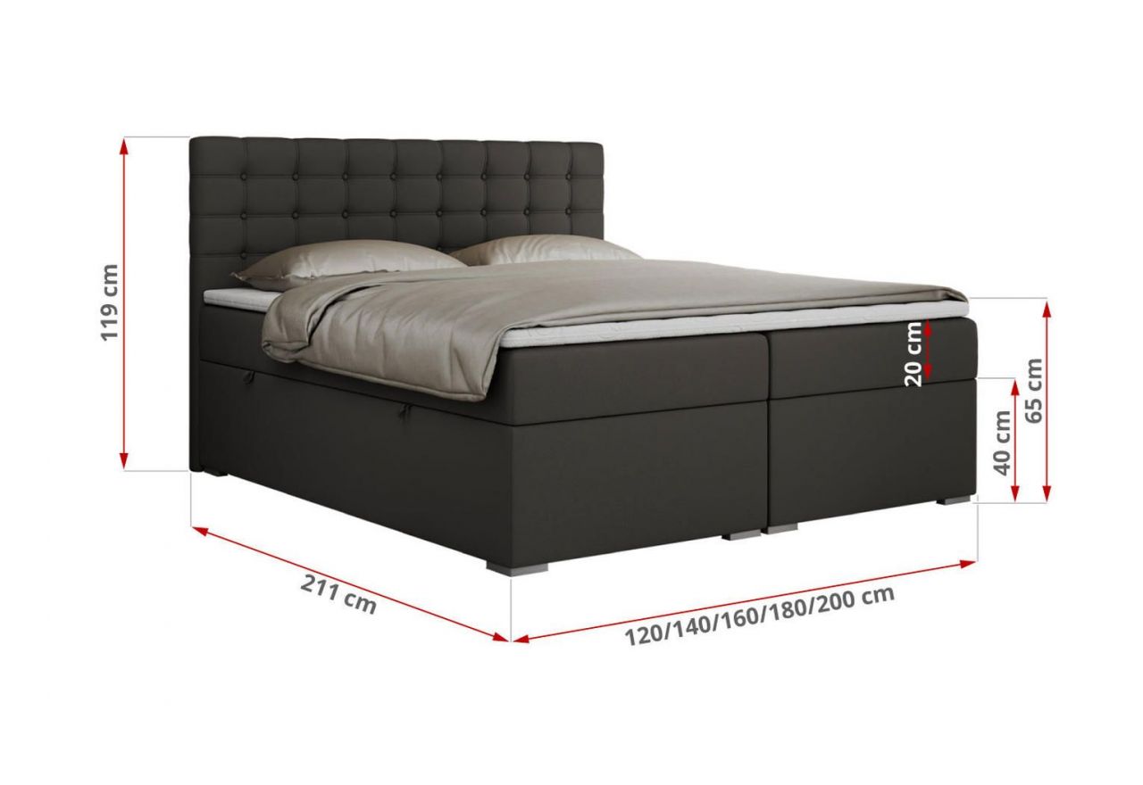 Łóżko kontynentalne SUSAN 160x200 - H4 - ciemnoszary, ekoskóra