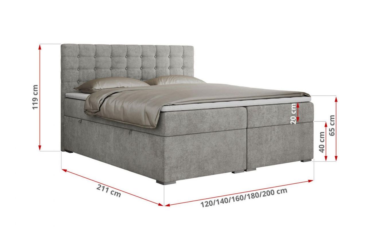 Łóżko kontynentalne SUSAN 140x200 - H4 - jasnoszary, struktura