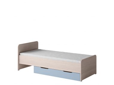 Jednoosobowe łóżko 90x200 cm z pojemnikiem na pościel do sypialni - TUNGA Dąb Santana / Niebieski