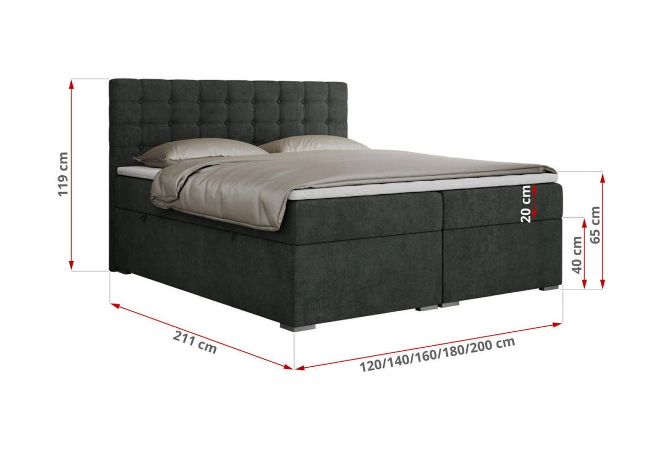 Łóżko kontynentalne SUSAN 200x200 - H4 - ciemnoszary, struktura