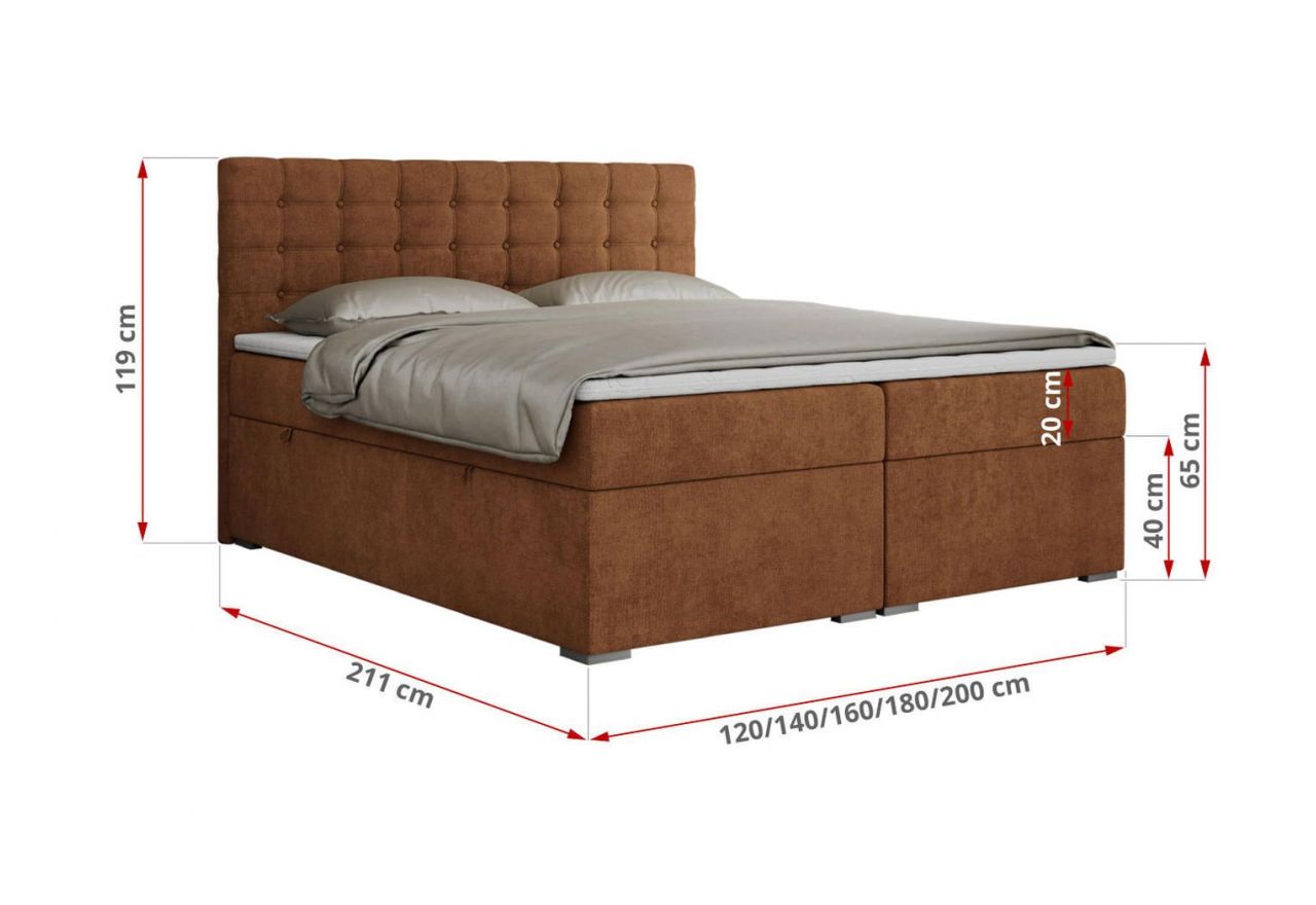 Łóżko kontynentalne SUSAN 160x200 - H4 - pomarańczowy, struktura