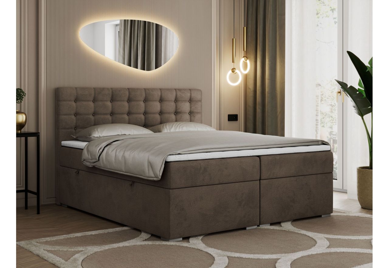 Łóżko kontynentalne SUSAN 200x200 - H3 - brązowy, welwet