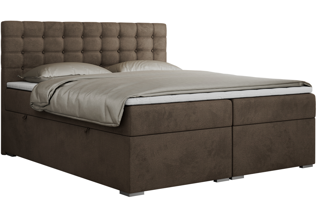 Łóżko kontynentalne SUSAN 200x200 - H3 - brązowy, welwet