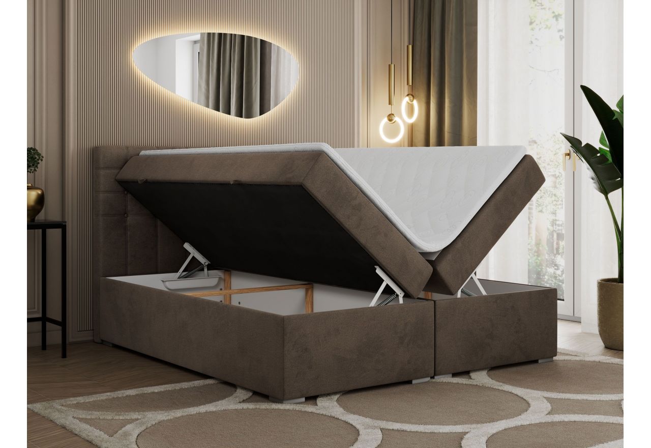 Łóżko kontynentalne SUSAN 200x200 - H3 - brązowy, welwet