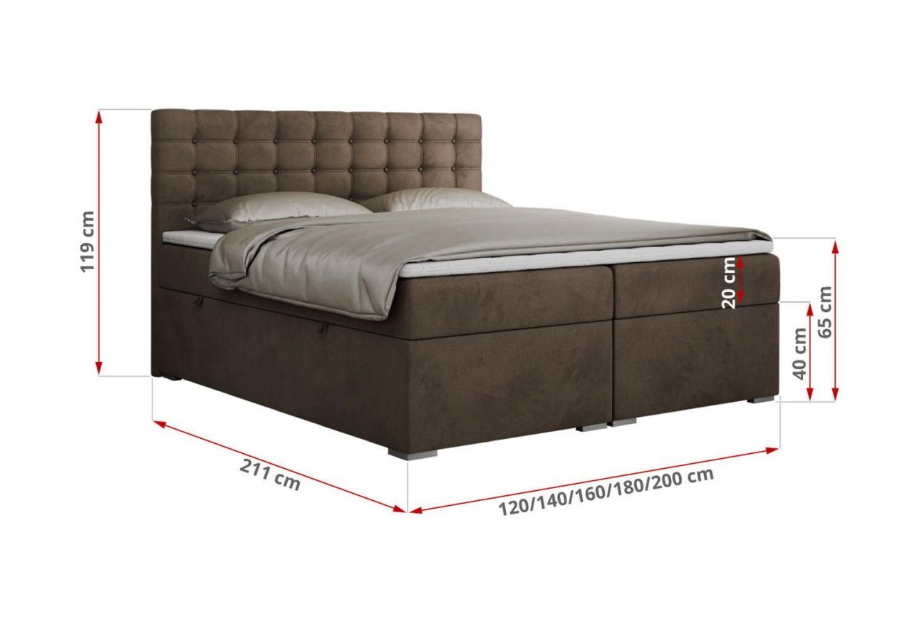 Łóżko kontynentalne SUSAN 120x200 - H4 - brązowy, welwet