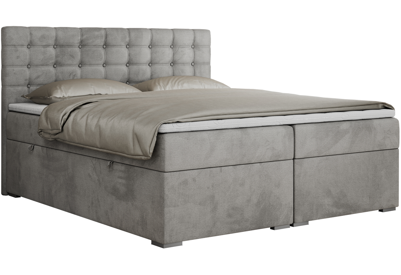 Łóżko kontynentalne SUSAN 180x200 - H3 - jasnoszary, welwet