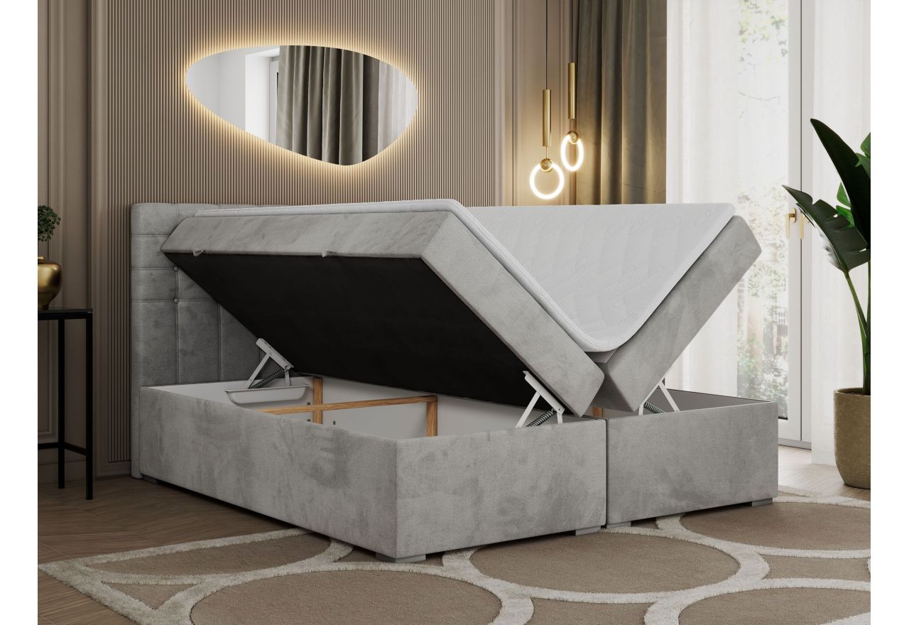 Łóżko kontynentalne SUSAN 180x200 - H3 - jasnoszary, welwet