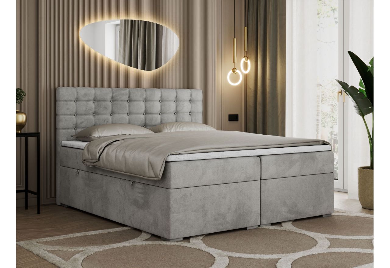 Łóżko kontynentalne SUSAN 200x200 - H3 - jasnoszary, welwet