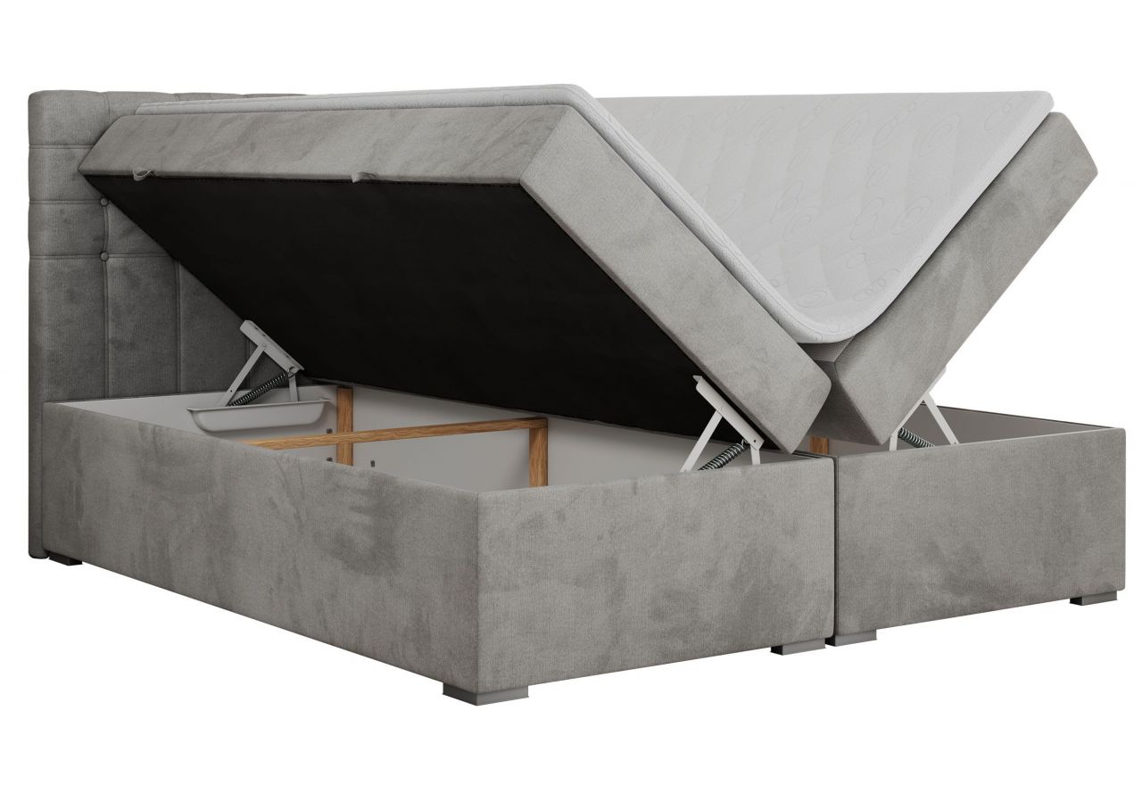 Łóżko kontynentalne SUSAN 200x200 - H3 - jasnoszary, welwet