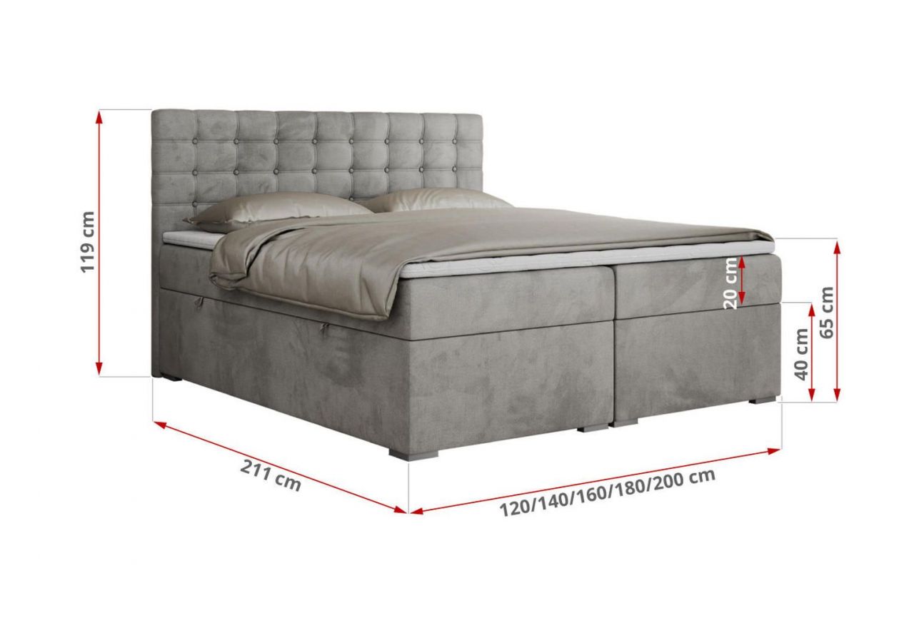 Łóżko kontynentalne SUSAN 120x200 - H4 - jasnoszary, welwet