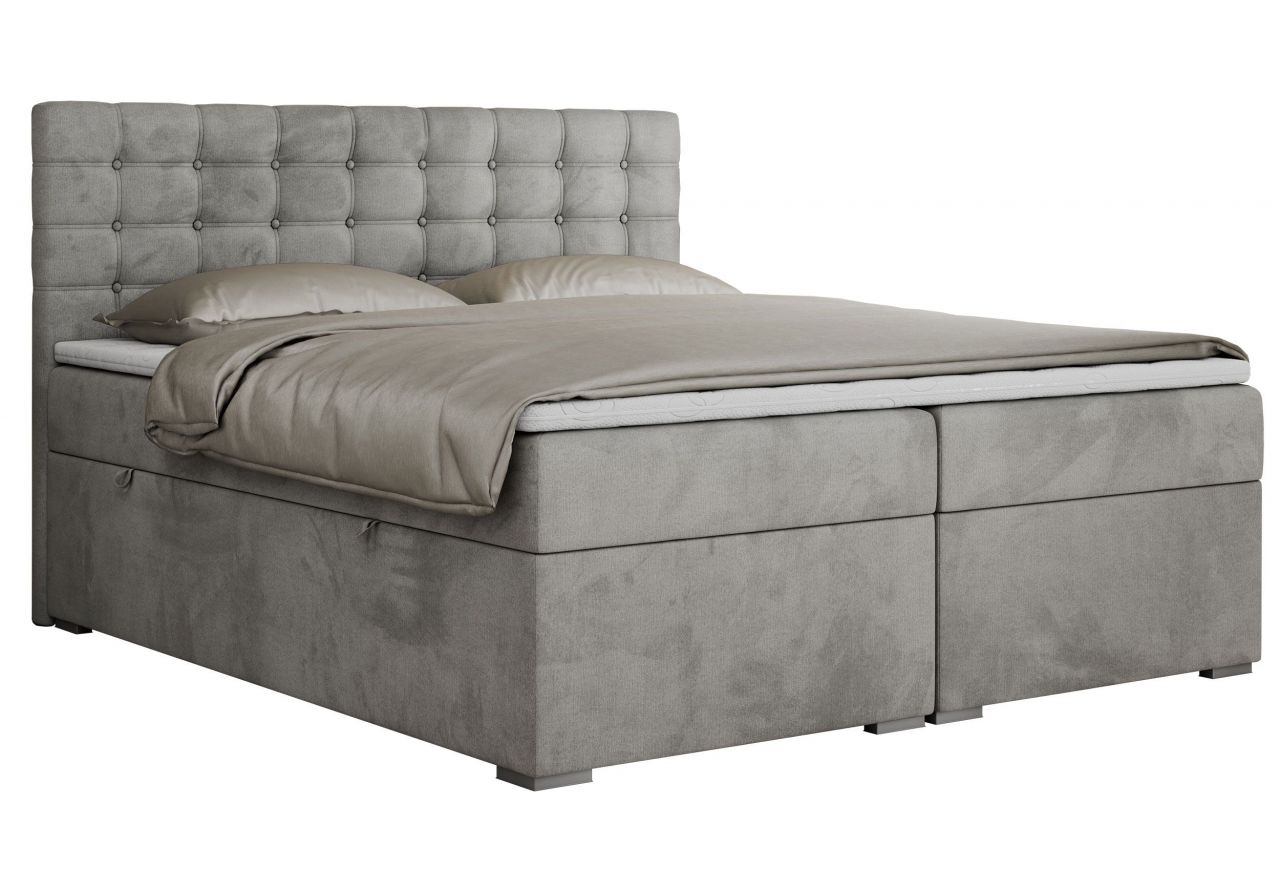 Łóżko kontynentalne SUSAN 200x200 - H4 - jasnoszary, welwet