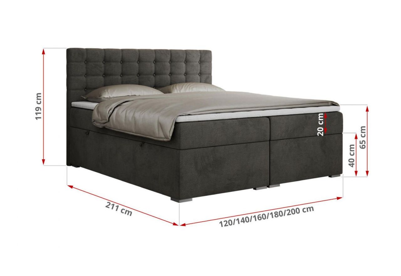 Łóżko kontynentalne SUSAN 120x200 - H3 - ciemnoszary, welwet