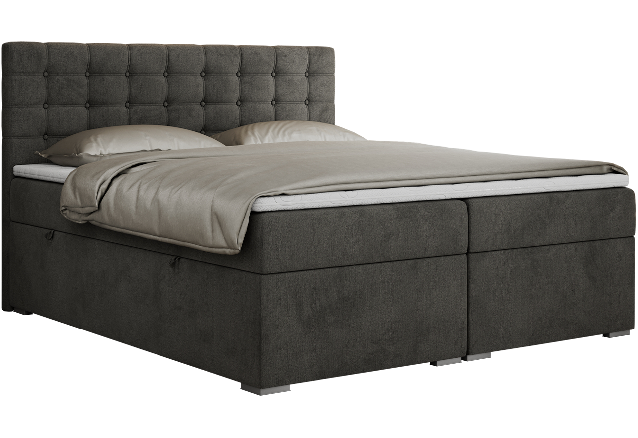 Łóżko kontynentalne SUSAN 200x200 - H3 - ciemnoszary, welwet