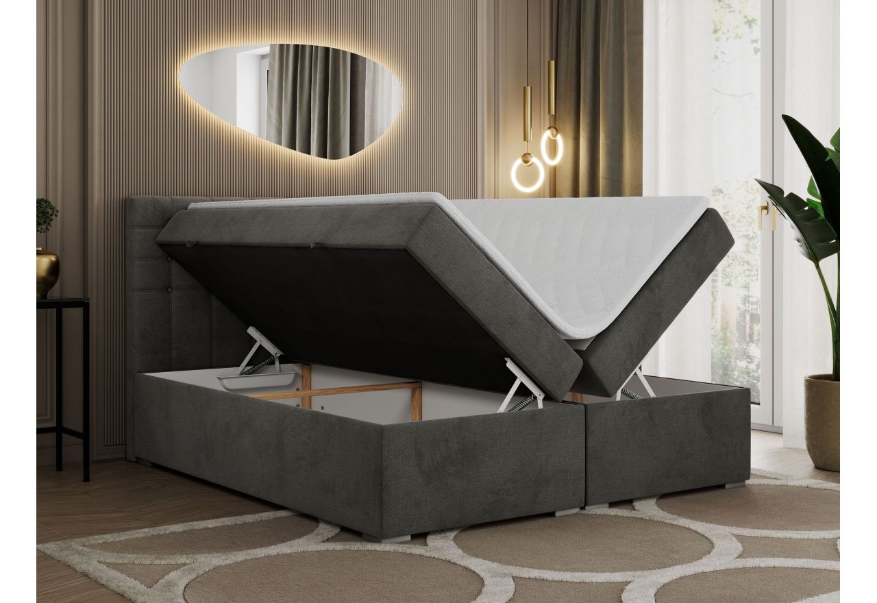 Łóżko kontynentalne SUSAN 200x200 - H3 - ciemnoszary, welwet