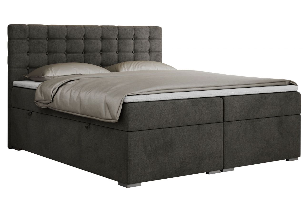 Łóżko kontynentalne SUSAN 200x200 - H3 - ciemnoszary, welwet
