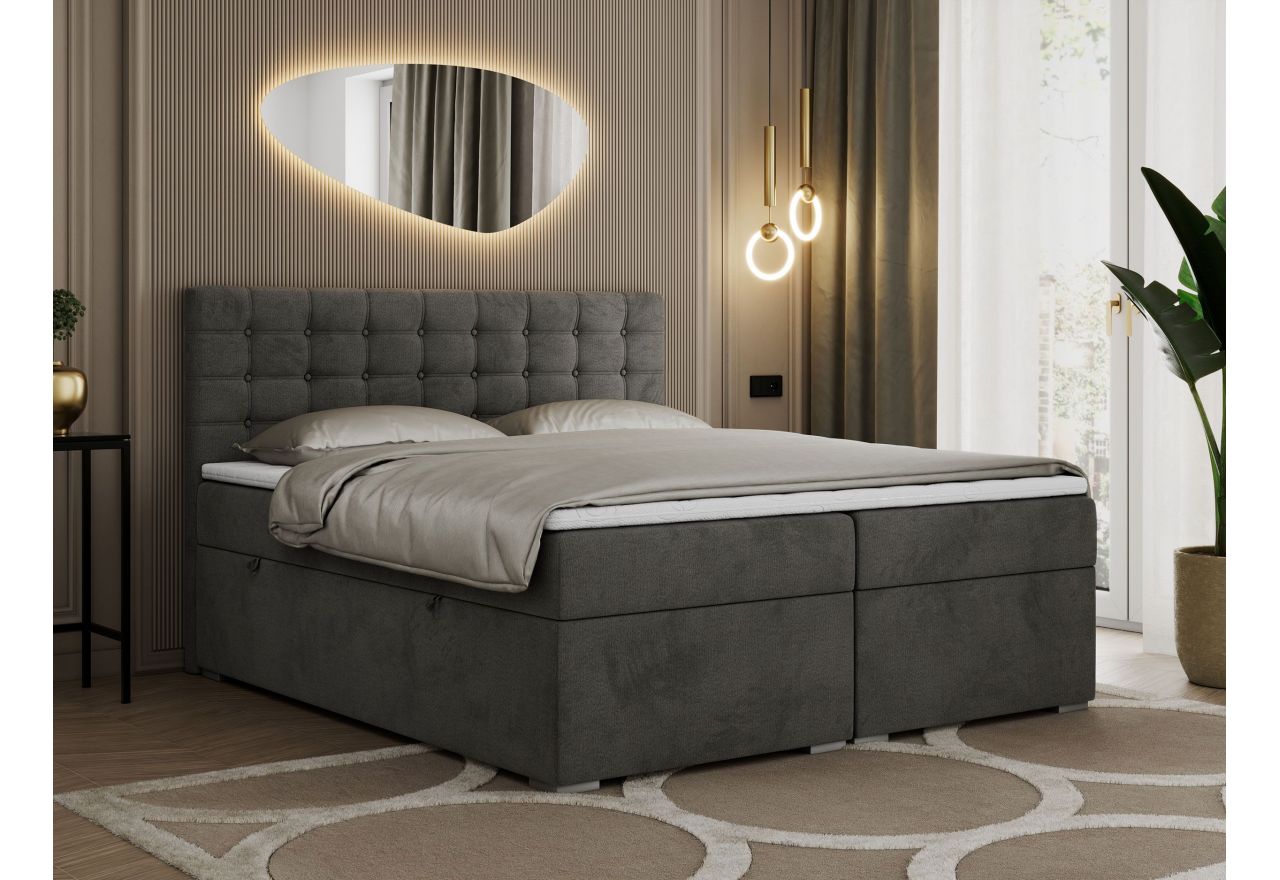 Łóżko kontynentalne SUSAN 160x200 - H4 - ciemnoszary, welwet