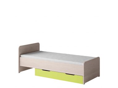 Wygodne łóżko pojedyncze 90x200 cm z opcją wyboru materaca dla nastolatka - TUNGA Dąb Santana / Zielony