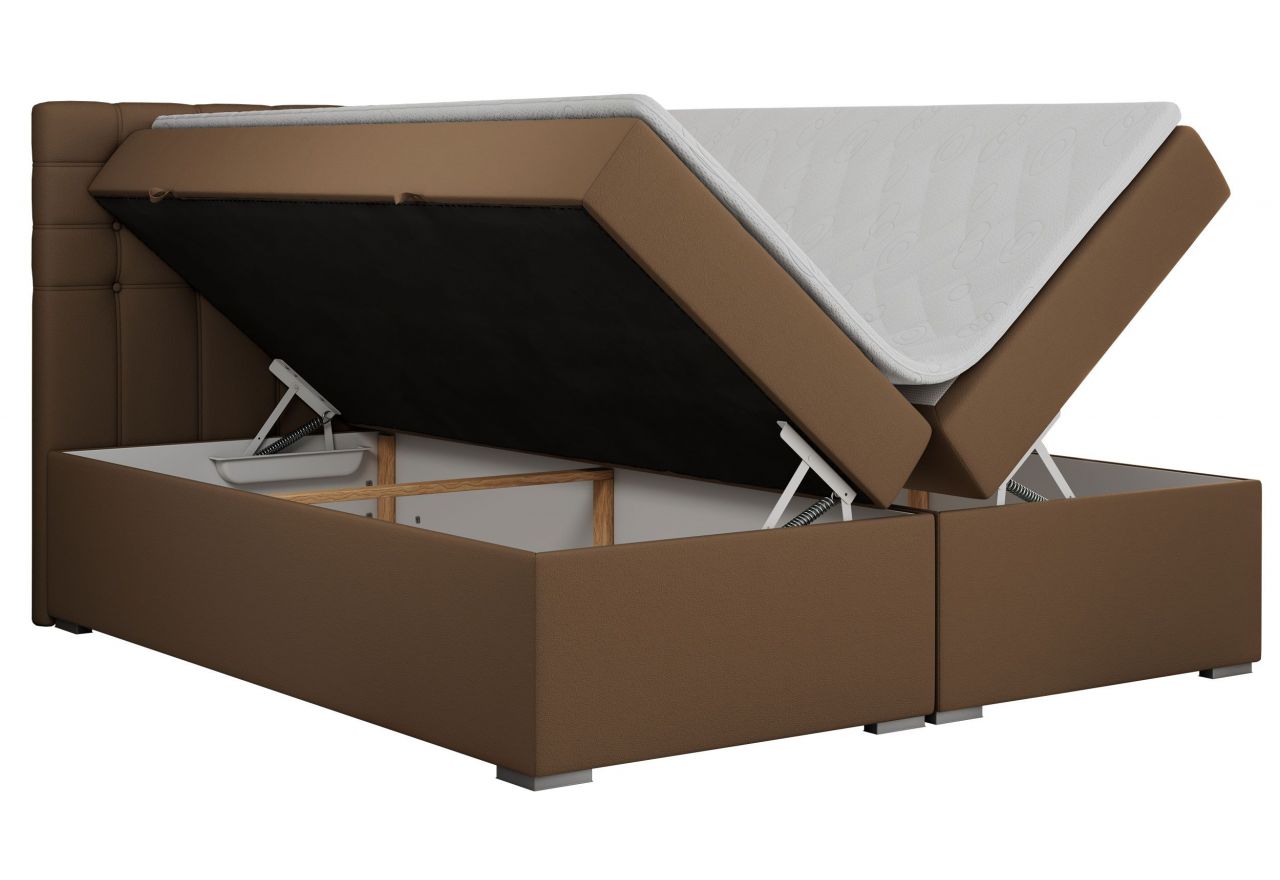 Łóżko kontynentalne SUSAN 160x200 - H3 - brązowy, ekoskóra