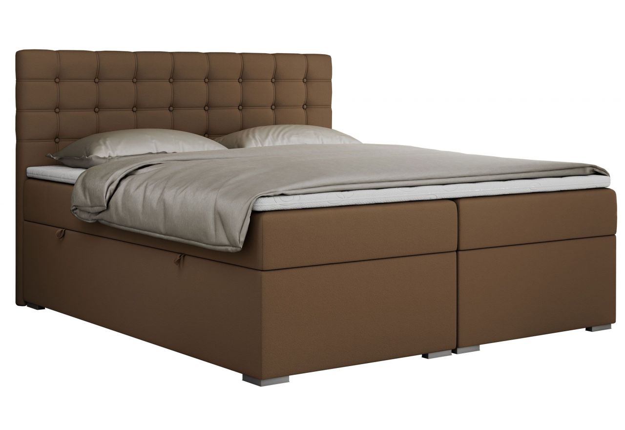 Łóżko kontynentalne SUSAN 180x200 - H3 - brązowy, ekoskóra