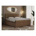 Łóżko kontynentalne SUSAN 200x200 - H3 - brązowy, ekoskóra