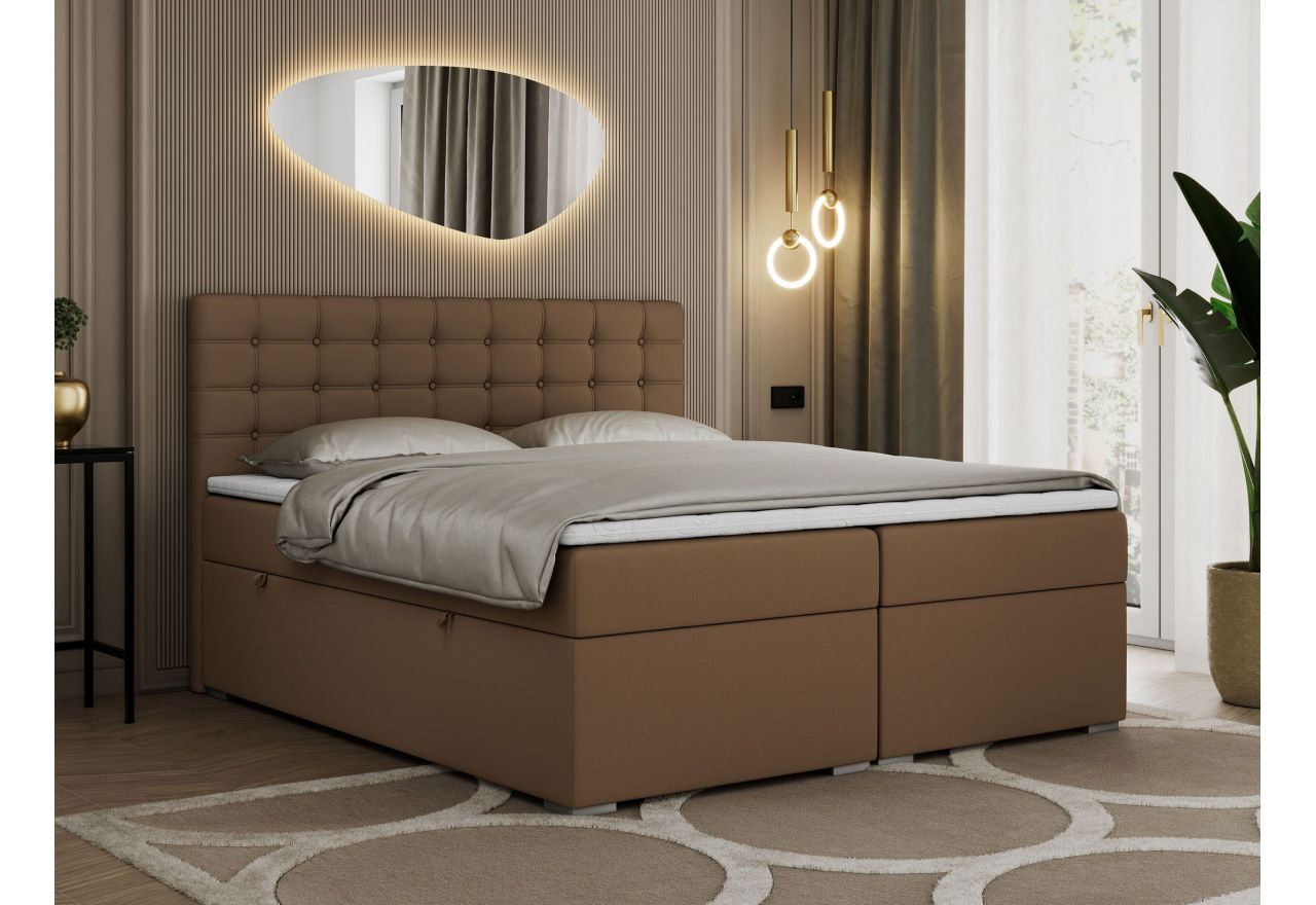 Łóżko kontynentalne SUSAN 160x200 - H4 - brązowy, ekoskóra